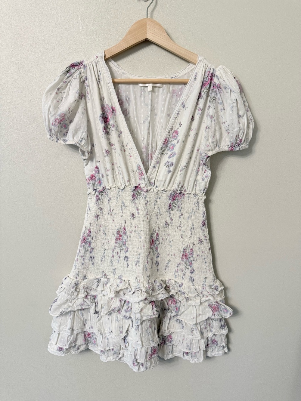LoveShackFancy Radia Floral Smocked Ruffle Mini Dress Size M - Picture 4 of 10